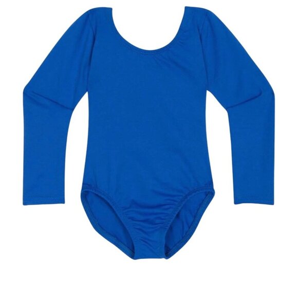 Danskin Childs Long Sleeve Leotard Cobalt Royal Blue Scoop Neck Class M 8-10 - Picture 2 of 7